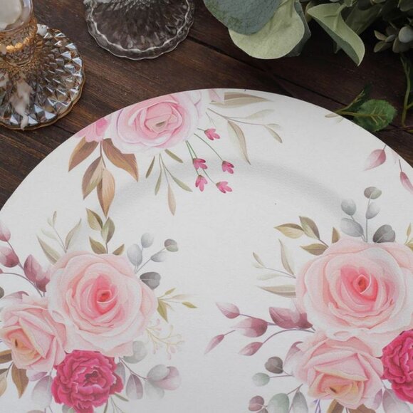 CHARGER PLATE - 6 pack:  13" Rose Flower Design Plastic Charger Plates - Picture 13 of 15